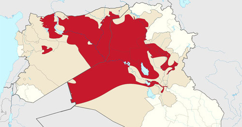 Территория, контролируемая боевиками «ИГИЛ» (красный цвет), по состоянию на август 2014 года. Фото https://ru.wikipedia.org/
