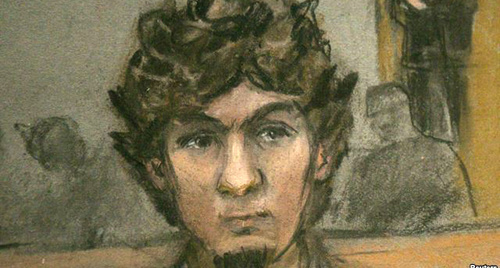 Джохар Царнаев. Рисунок судебного репортера. Апрель 2015 года. Фото: http://www.svoboda.org/content/article/27019460.html 