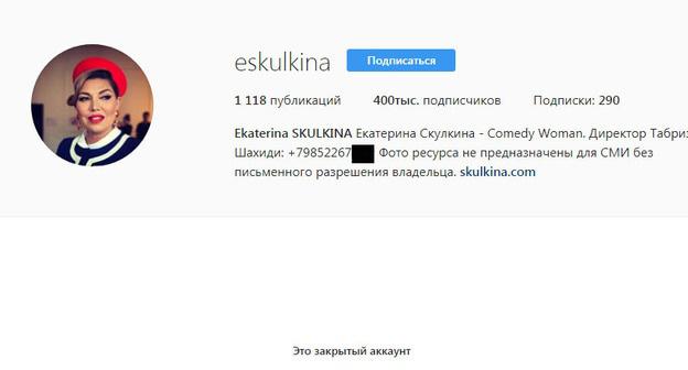 Закрытый канал Екатерины Скулкиной в Instagram. Фото: скриншот сайта