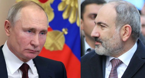 Владимир Путин (слева) и Никол Пашинян. Фото: Sputnik/Mikhail Klimentyev/Kremlin via REUTERS, Тиграна Петросяна для "Кавказского узла" Владимир Путин (слева) и Никол Пашинян. Фото: Sputnik/Mikhail Klimentyev/Kremlin via REUTERS, Тиграна Петросяна для "Кавказского узла"