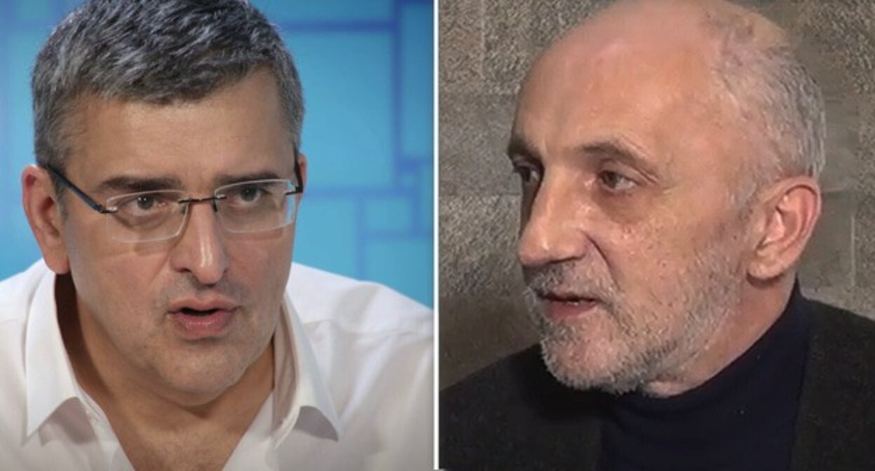 Гела Васадзе, Гия Хухашвили. Фото: кадры видео из прямого эфира в Фейсбуке со страницы Гелы Васадзе
https://www.youtube.com/watch?v=JraK2bwaF0I&t=4s; STARVISION TV Georgia https://www.youtube.com/watch?v=LhU3Iyc9Ivg&t=42s. Коллаж "Кавказского узла" Гела Васадзе, Гия Хухашвили. Фото: кадры видео из прямого эфира в Фейсбуке со страницы Гелы Васадзе
https://www.youtube.com/watch?v=JraK2bwaF0I&t=4s; STARVISION TV Georgia https://www.youtube.com/watch?v=LhU3Iyc9Ivg&t=42s. Коллаж "Кавказского узла"