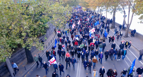 Сторонники Михаила Саакашвили на акции протеста 15.11.2021. Фото Беслана Кмузова для "Кавказского узла".