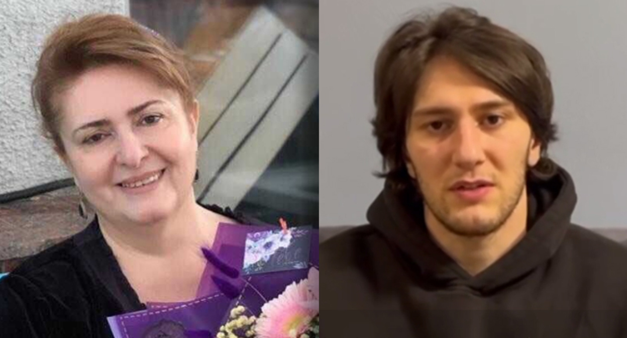 Зарема Янгулбаева и ее сын Абубакар Янгулбаев. Cкриншот видео t.me/against_torture. Коллаж "Кавказского узла" Зарема Янгулбаева и ее сын Абубакар Янгулбаев. Cкриншот видео t.me/against_torture. Коллаж "Кавказского узла"