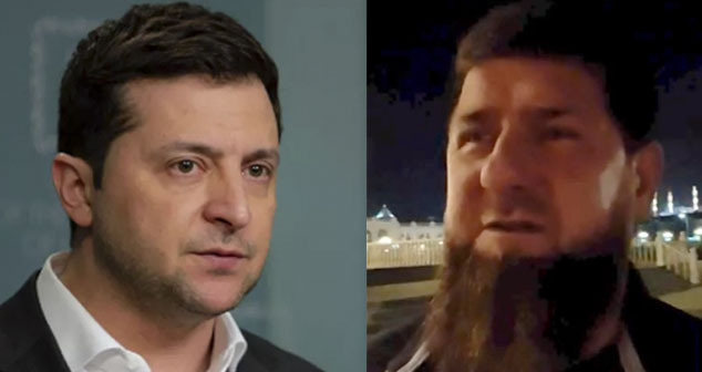 Владимир Зеленский (слева) и Рамзан Кадыров во время видеообращения. Коллаж "Кавказского узла". Скриншот видео Ksdyrov_95 Фото: CC BY-SA 4.0 / Офис президента Украины Владимир Зеленский (слева) и Рамзан Кадыров во время видеообращения. Коллаж "Кавказского узла". Скриншот видео Ksdyrov_95 Фото: CC BY-SA 4.0 / Офис президента Украины