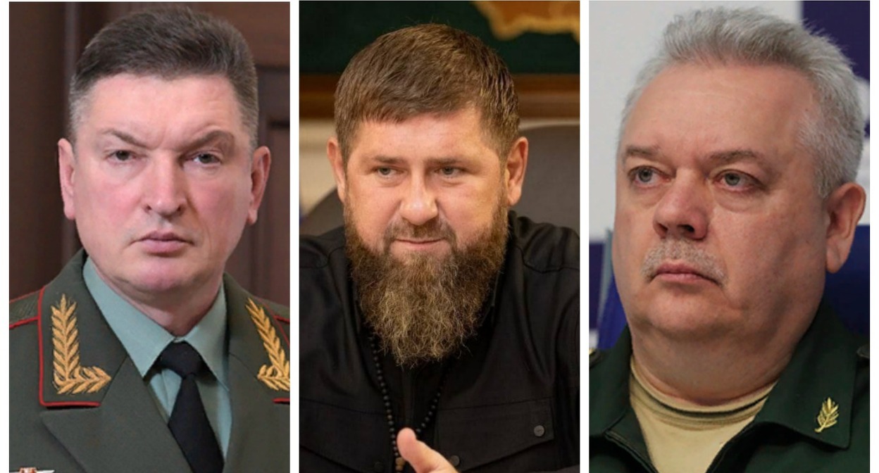 Александр Лапин, Рамзан Кадыров и Александр Линьков. Коллаж "Кавказского узла". Фото с сайта Минобороны РФ function.mil.ru/и Telegram-канала Рамзана Кадырова, https://t.me/RKadyrov_95/3039 Александр Лапин, Рамзан Кадыров и Александр Линьков. Коллаж "Кавказского узла". Фото с сайта Минобороны РФ function.mil.ru/и Telegram-канала Рамзана Кадырова, https://t.me/RKadyrov_95/3039