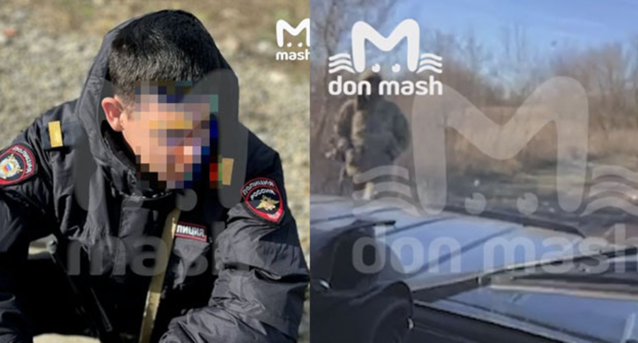 Сотрудник полиции, которого ранил стрелок, и кадр видео с предполагаемым стрелком, снятое из автомобиля https://t.me/breakingmash/40410. Коллаж "Кавказского узла". Фото: Telegram-канал Mash Сотрудник полиции, которого ранил стрелок, и кадр видео с предполагаемым стрелком, снятое из автомобиля https://t.me/breakingmash/40410. Коллаж "Кавказского узла". Фото: Telegram-канал Mash
