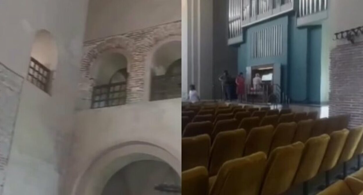 Концертный зал в грузинском храме X-XI веков. Фото: https://sova.news/2023/09/25/v-abhazii-v-bichvinta-gruzinskij-hram-x-xi-vekov-perekrasili-v-belyj-czvet/ Концертный зал в грузинском храме X-XI веков. Фото: https://sova.news/2023/09/25/v-abhazii-v-bichvinta-gruzinskij-hram-x-xi-vekov-perekrasili-v-belyj-czvet/