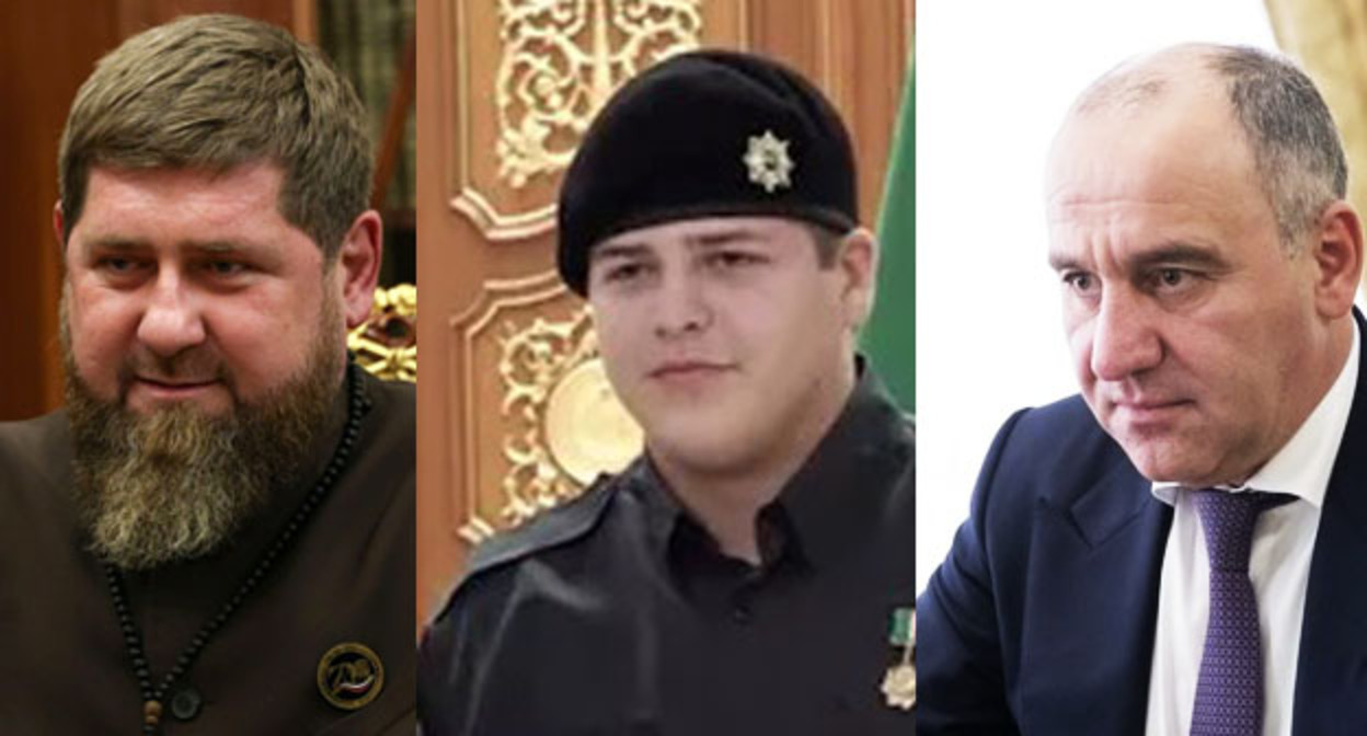 Рамзан Кадыров, Адам Кадыров и Рашид Темрезов (слева направо). Фото: пресс-служба правительства Чечни, Коллаж Коллаж "Кавказского узла". Фото: Kremlin.ru, Пресс-служба Полномочного представителя Президента России в Северо-Кавказском федеральном округе. SKFO.gov.ru Рамзан Кадыров, Адам Кадыров и Рашид Темрезов (слева направо). Фото: пресс-служба правительства Чечни, Коллаж Коллаж "Кавказского узла". Фото: Kremlin.ru, Пресс-служба Полномочного представителя Президента России в Северо-Кавказском федеральном округе. SKFO.gov.ru
