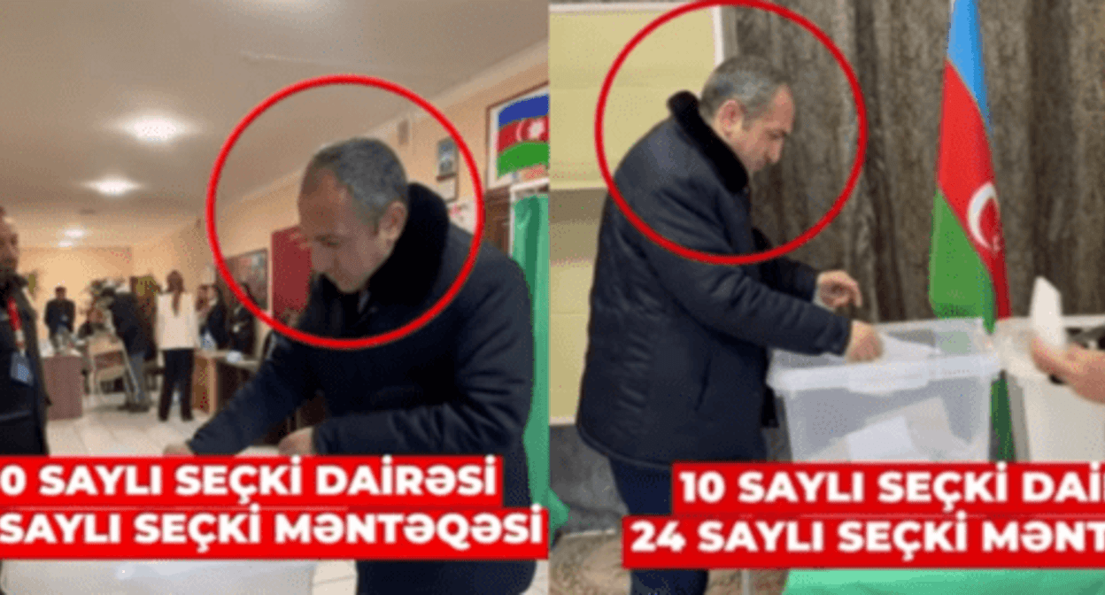 Пример "карусели" на выборах в Азербайджане - голосование одного человека на двух участках. Стоп-кадр видео из YouTube-канала Meydan TV от 07.02.24, https://www.youtube.com/shorts/BIzenRmYn74