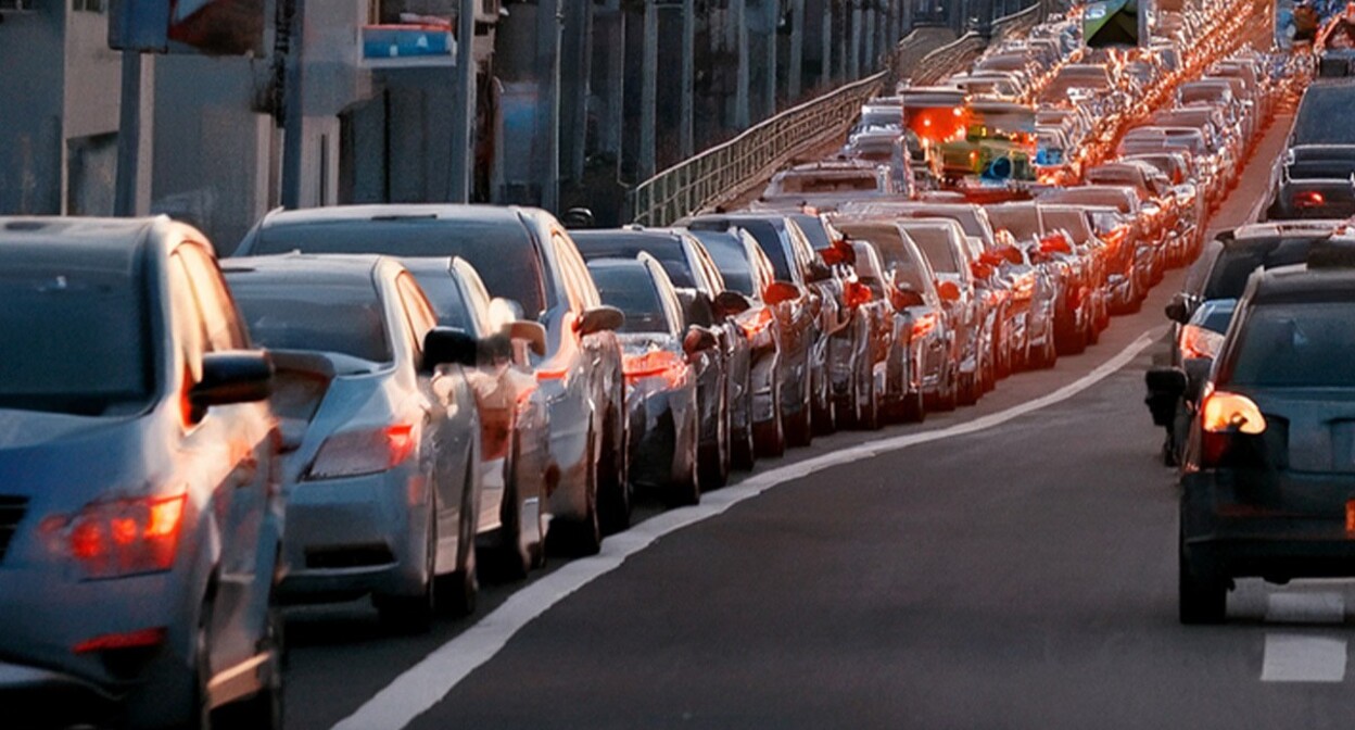 Автомобильный затор. Иллюстрация создана "Кавказским узлом" с помощью ИИ в программе Photoshop