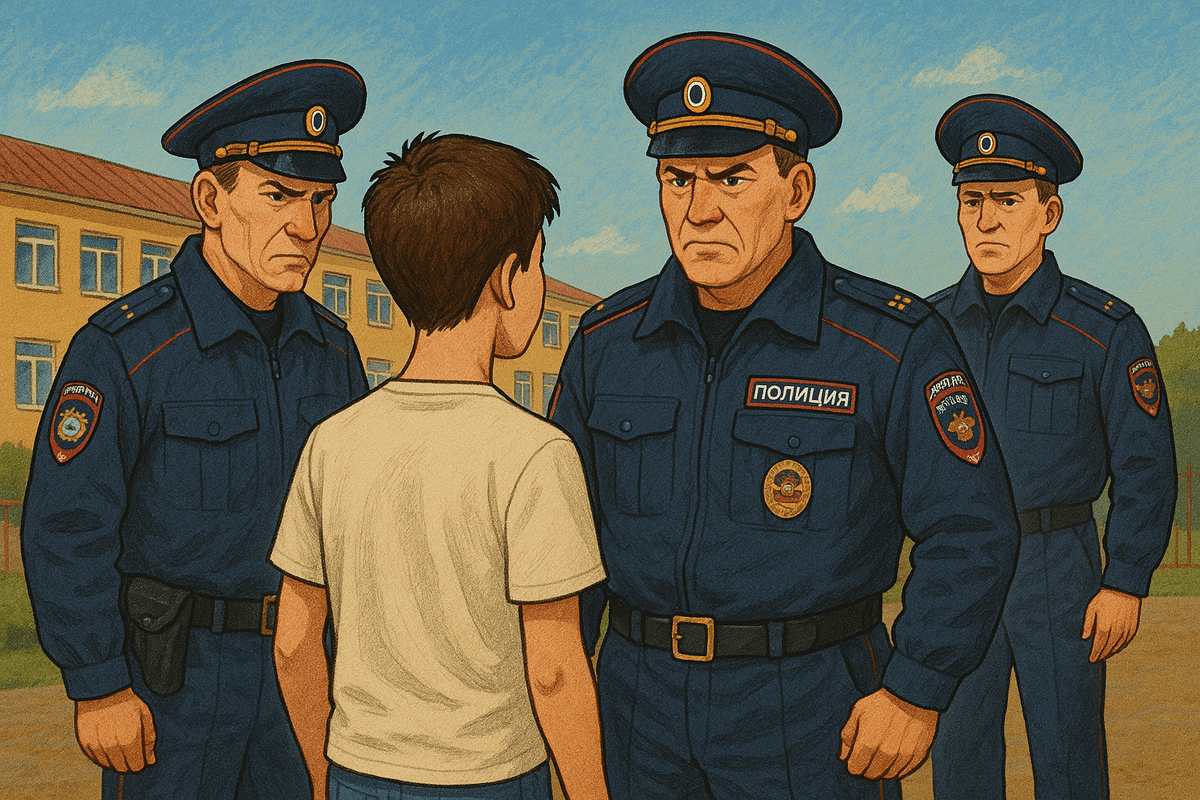 Подросток и полицейские. Иллюстрация создана «Кавказским узлом» с помощью ИИ в программе Copilot