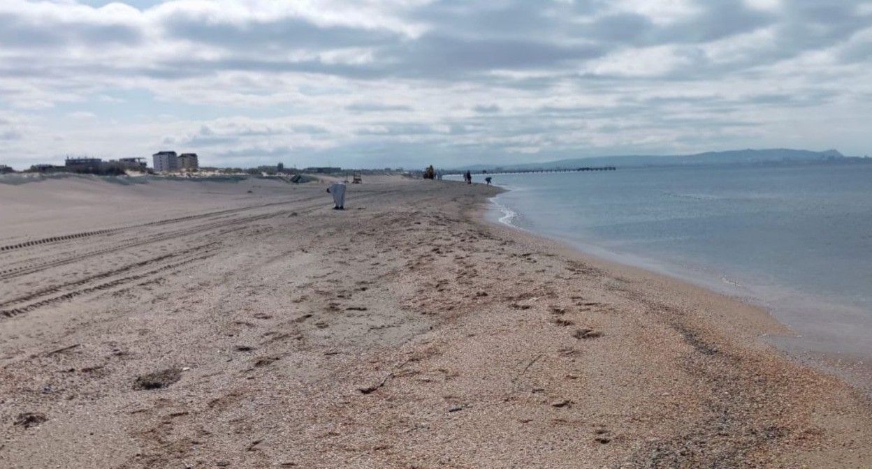 Пляж "Витязь", где произошли новые выбросы мазута. Анапа, 27 апреля 2025 года. Фото из телеграм-канала оперштаба Кубани https://t.me/opershtab23/13365