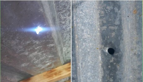 Повреждение в крыше жилого дома после обстрела населенного пункта Хнацах Сюникской области Армении. Скриншот из публикации телеграм-канала Re:public of Artsakh.