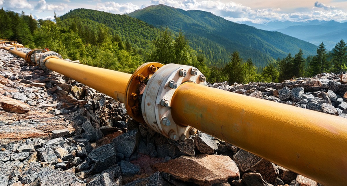 Газопровод в горах. Иллюстрация создана «Кавказским узлом» с помощью ИИ в программе Photoshop