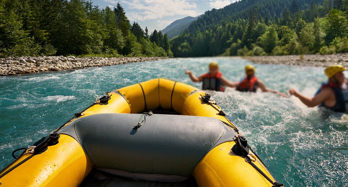 ЧП во время рафтинга. Иллюстрация создана "Кавказским узлом" с помощью ИИ в программе Photoshop