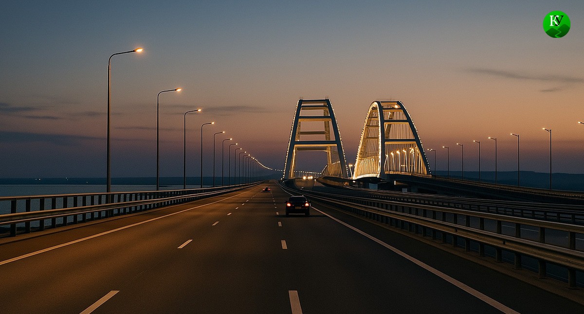 Пустая дорога перед Крымским мостом. Иллюстрация создана "Кавказским узлом" с помощью ИИ в программе Copilot