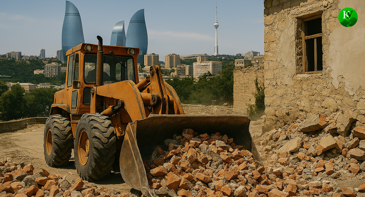 Снос дома в Баку. Иллюстрация создана "Кавказским узлом" с помощью ИИ в программе Copilot