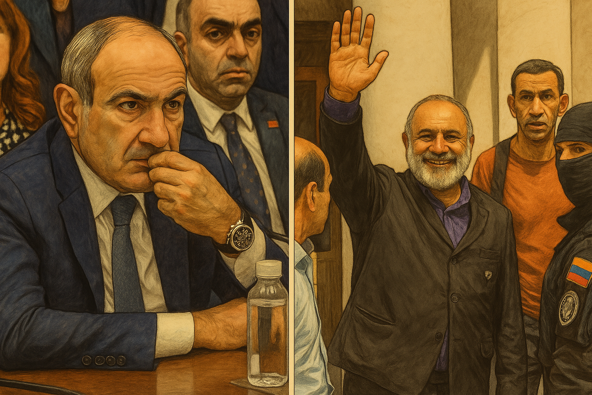 Никол Пашинян и Баграт Галстанчн. Иллюстрация создана "Кавказским узлом" с помощью ИИ в программе Copilot

