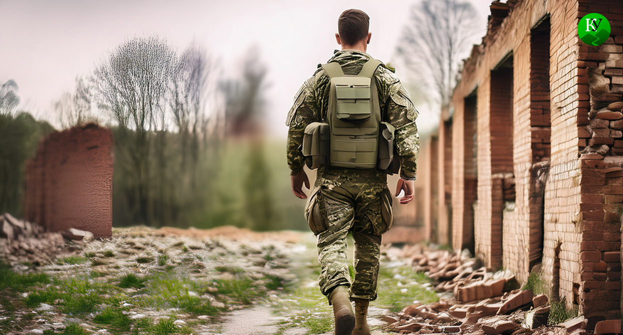 Военный на СВО. Иллюстрация создана «Кавказским узлом» с помощью ИИ в программе Photoshop