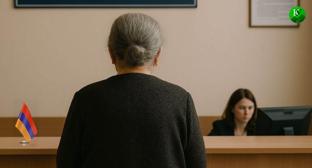 Пенсионерка получает армянский паспорт. Иллюстрация создана «Кавказским узлом» с помощью ИИ в программе Copilot