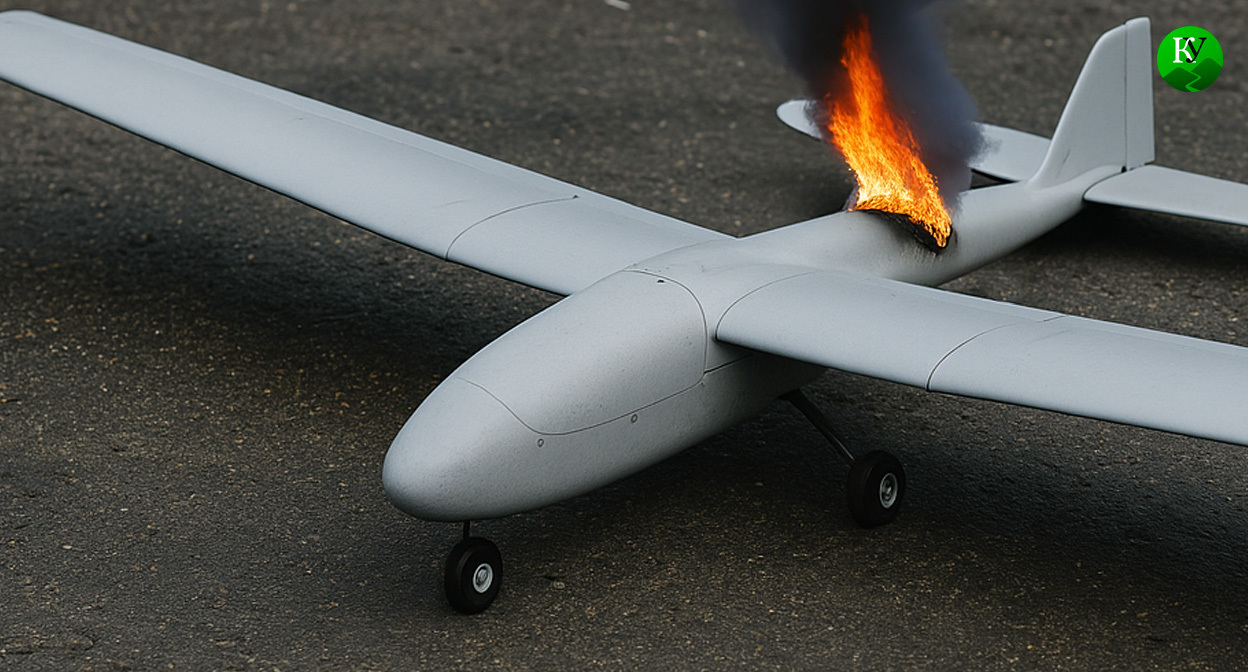 БПЛА горит. Иллюстрация создана "Кавказским узлом" с помощью ИИ в программе Copilot