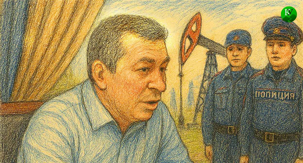 Магомедов и полиция. Иллюстрация создана "Кавказским узлом" с помощью ИИ в программе Copilot