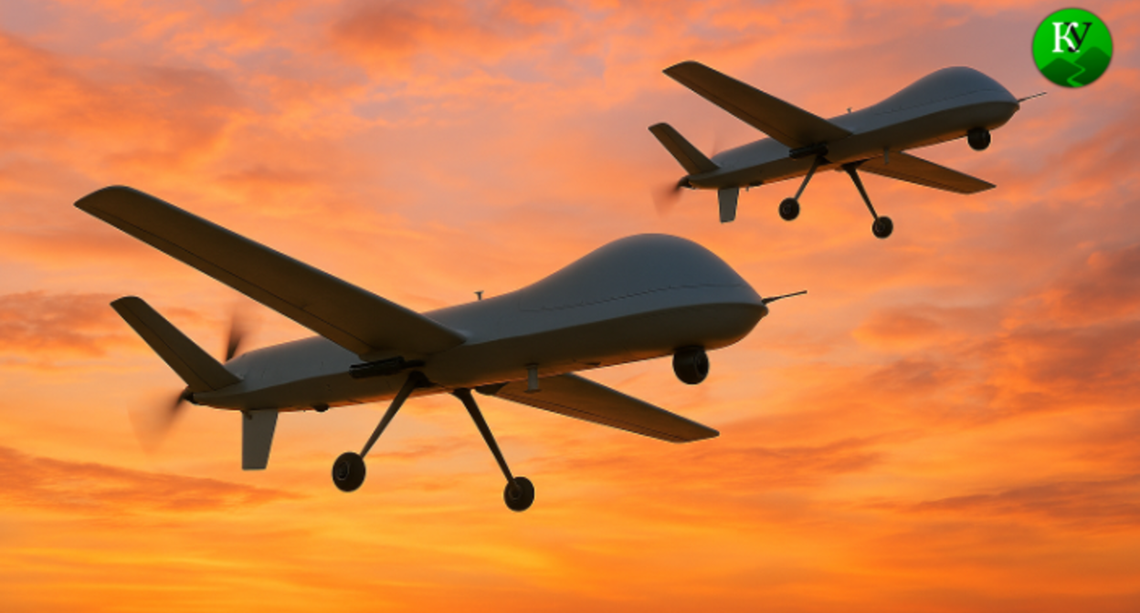 Беспилотники в небе. Изображение создано "Кавказским узлом" при помощи ИИ  в программе Copilot.