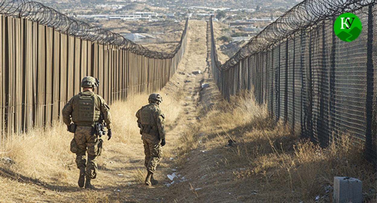 Военнослужащие на границе. Иллюстрация "Кавказского узла", созданная при помощи ИИ в программе Copilot