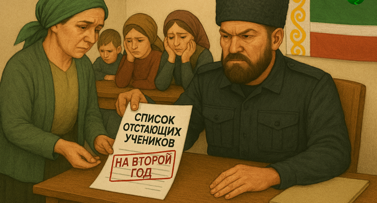 Контроль властей над успеваемостью школьников. Иллюстрация создана "Кавказским узлом" с помощью ИИ в программе Copilot. 