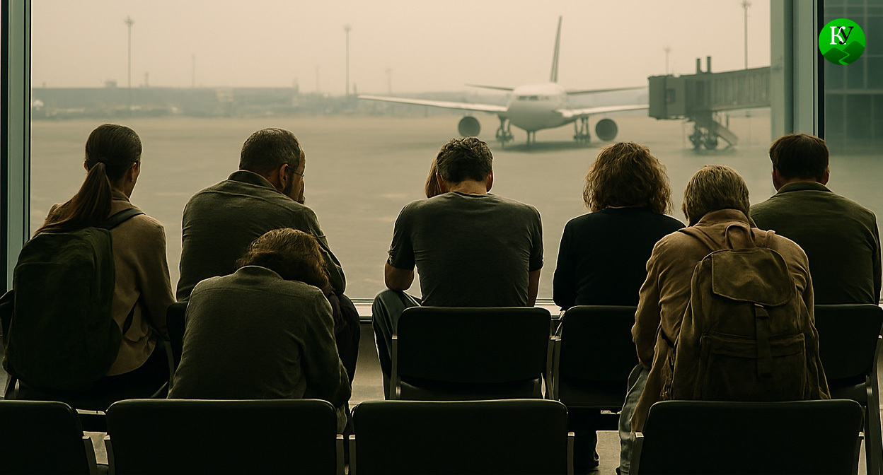 Люди в аэропорту. Иллюстрация создана "Кавказским узлом" с помощью ИИ в программе Copilot