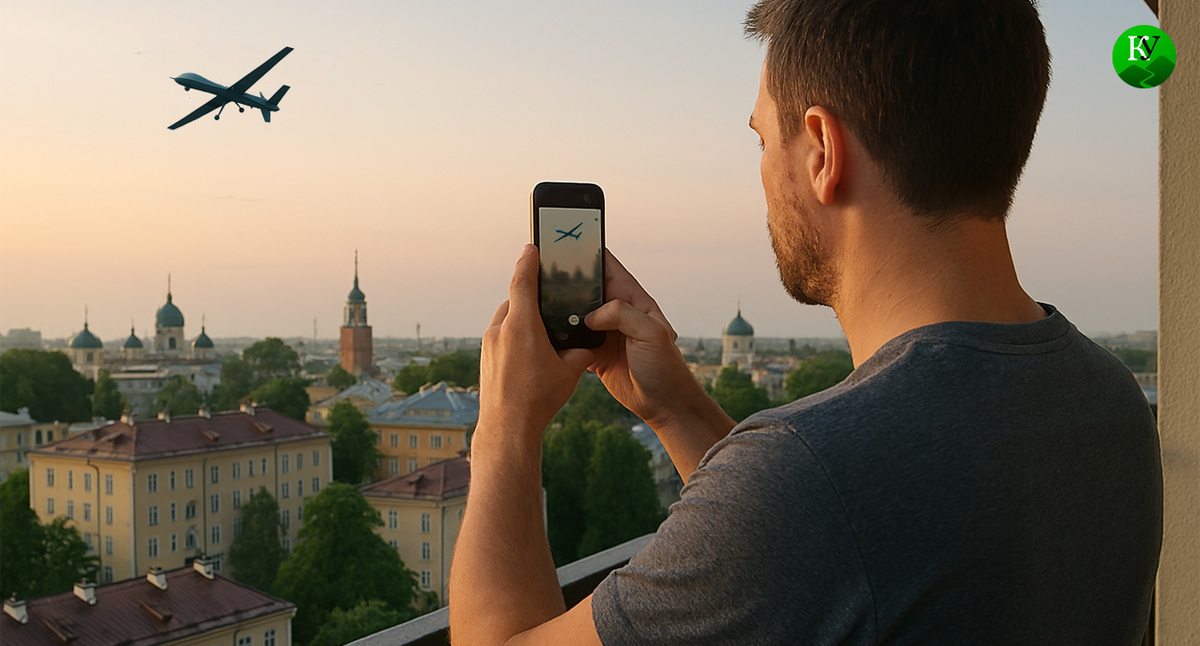 Мужчина снимает БПЛА. Иллюстрация создана «Кавказским узлом» с помощью ИИ в программе Copilot