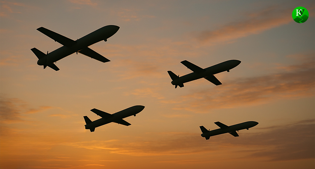 БПЛА в небе. Иллюстрация создана «Кавказским узлом» с помощью ИИ в программе Copilot
