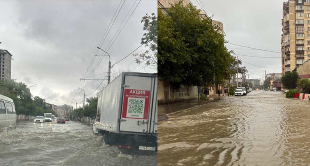 Затопление улиц Махачкалы. 17 сентября 2025 г. Коллаж "Кавказского узла". Фото: https://t.me/chernovik_new/4673