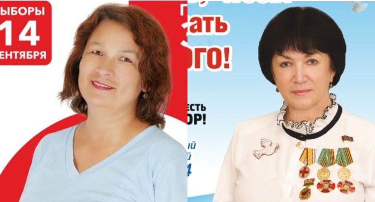 Валентина Шостак (слева) и Татьяна Плешакова (справа). Фото: предвыборные плакаты кандидатов, коллаж "Кавказского узла". 