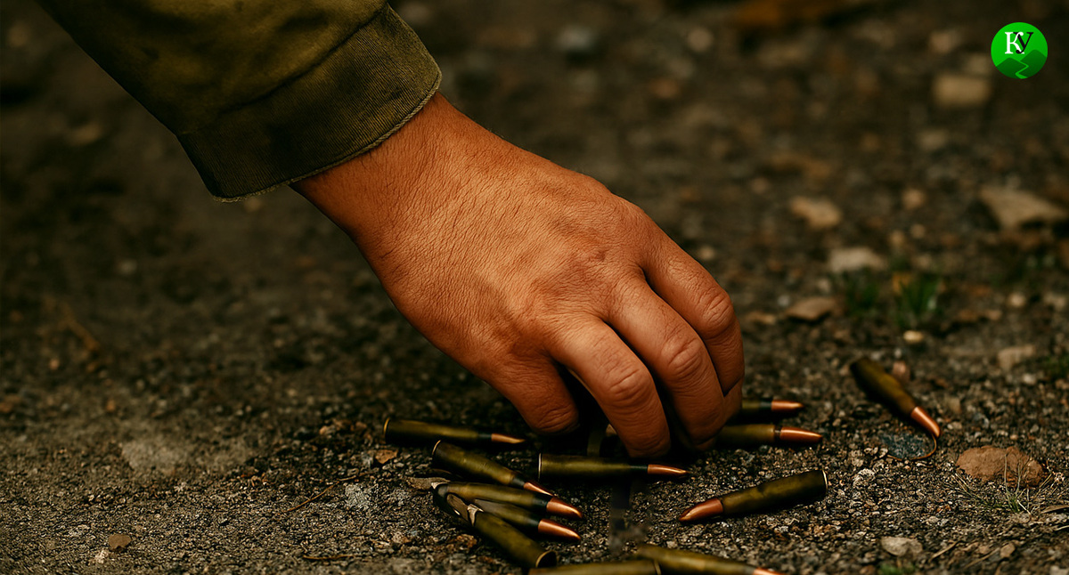 Военный поднимает патроны. Иллюстрация создана "Кавказским узлом" с помощью ИИ в программе Copilot Военный поднимает патроны. Иллюстрация создана "Кавказским узлом" с помощью ИИ в программе Copilot