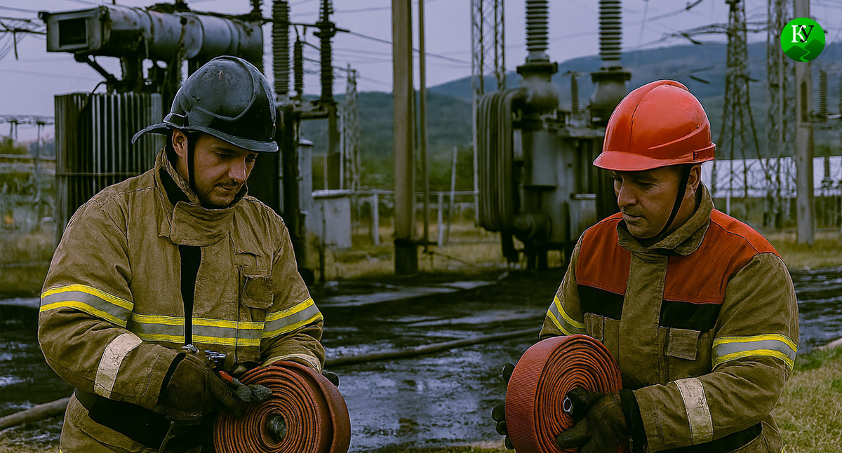 Пожарные закончили тушение. Иллюстрация создана "Кавказским узлом" с помощью ИИ в программе Copilot