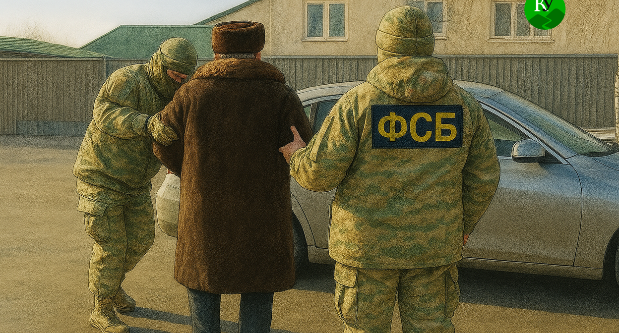 Задержание Александра Пономарева. Иллюстрация создана "Кавказским узлом" с помощью ИИ в программе Copilot