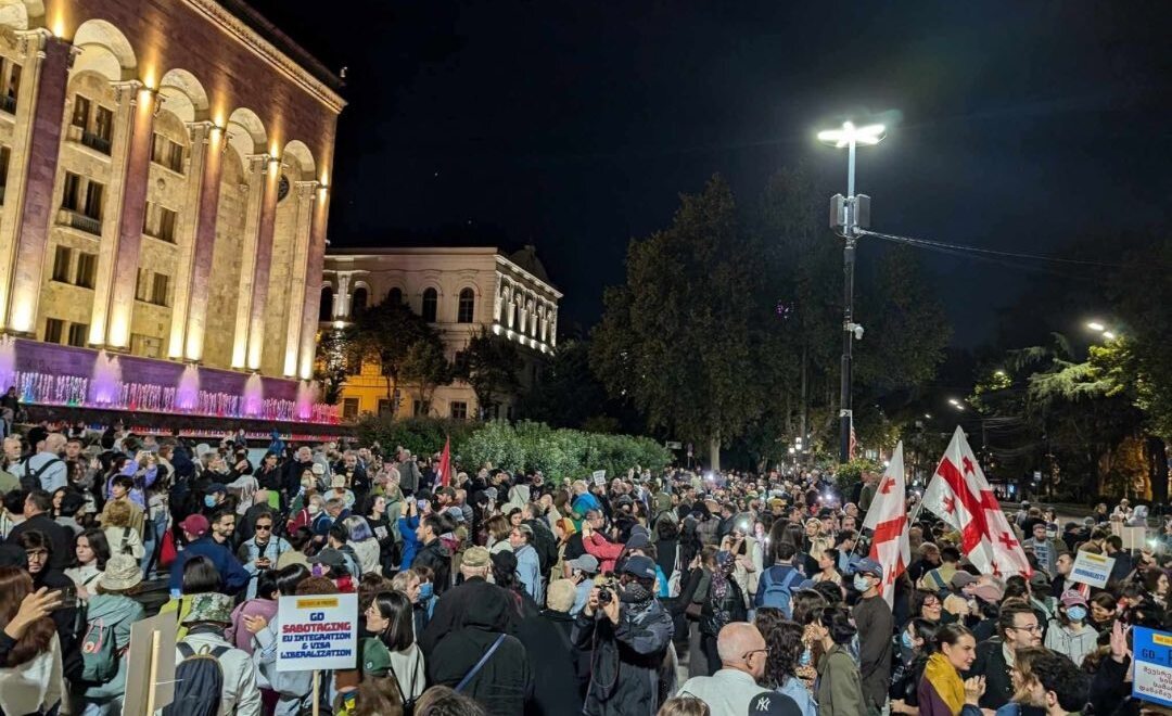 Участники шествия перед зданием парламента Грузии. Фото: Бачана Саджая / On.ge Участники шествия перед зданием парламента Грузии. Фото: Бачана Саджая / On.ge