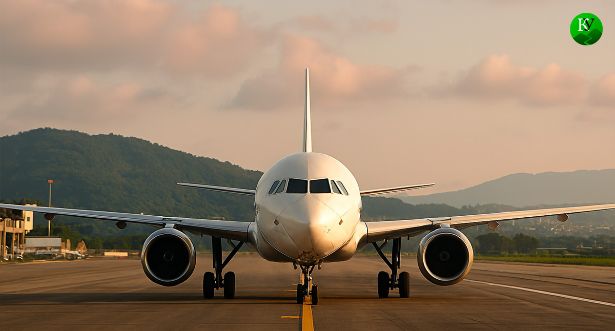 Самолет на взлетной полосе. Иллюстрация создана "Кавказским узлом" с помощью ИИ в программе Copilot