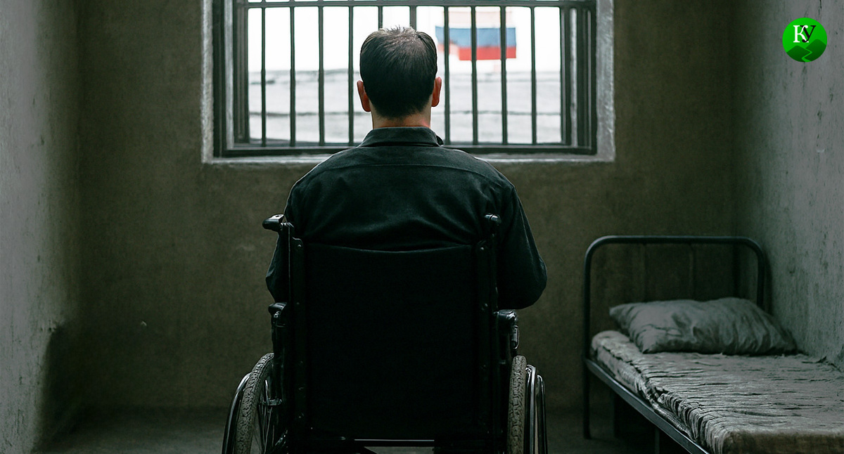 Инвалид в заключении. Иллюстрация создана «Кавказским узлом» с помощью ИИ в программе Copilot