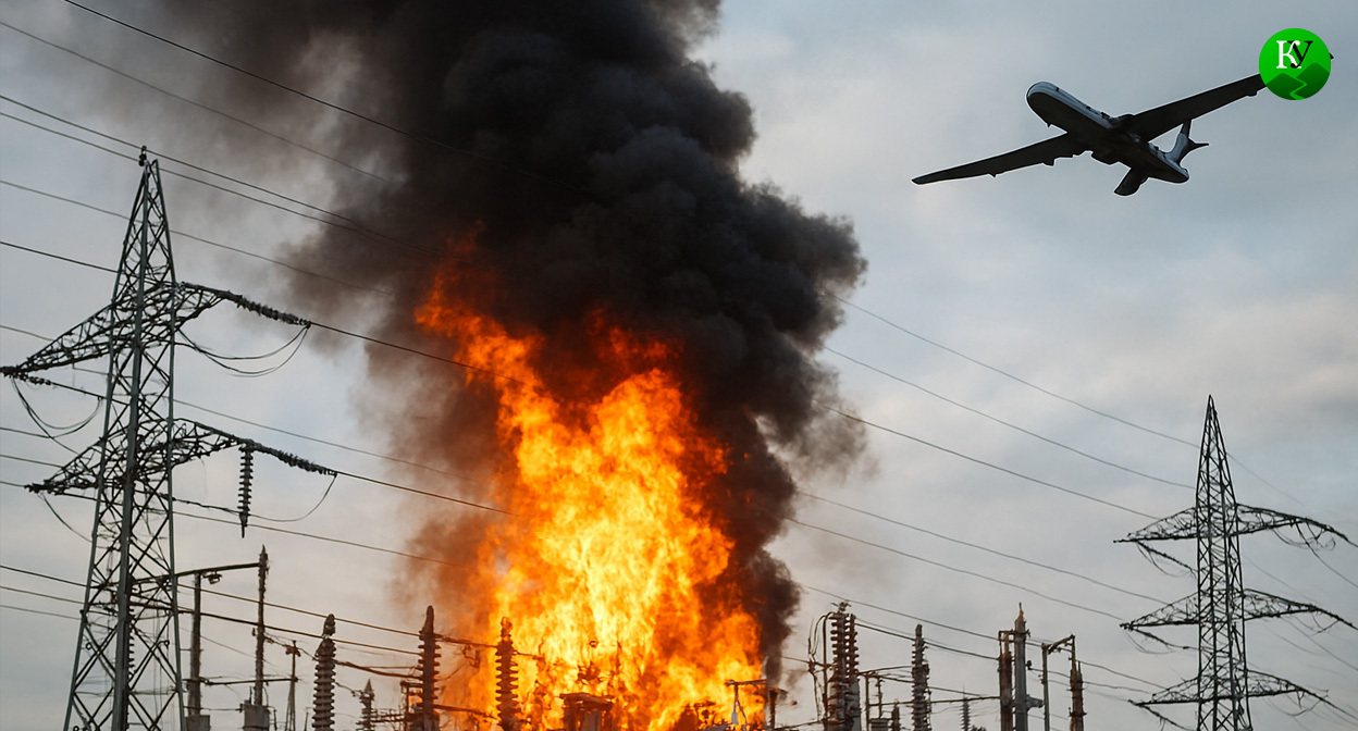 Пожар на подстанции. Иллюстрация создана "Кавказским узлом" с помощью ИИ в программе Copilot