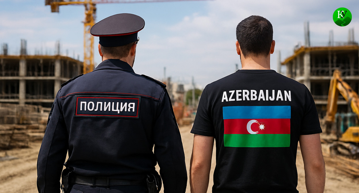 Полицейский и мигрант. Иллюстрация создана «Кавказским узлом» с помощью ИИ в программе Copilot