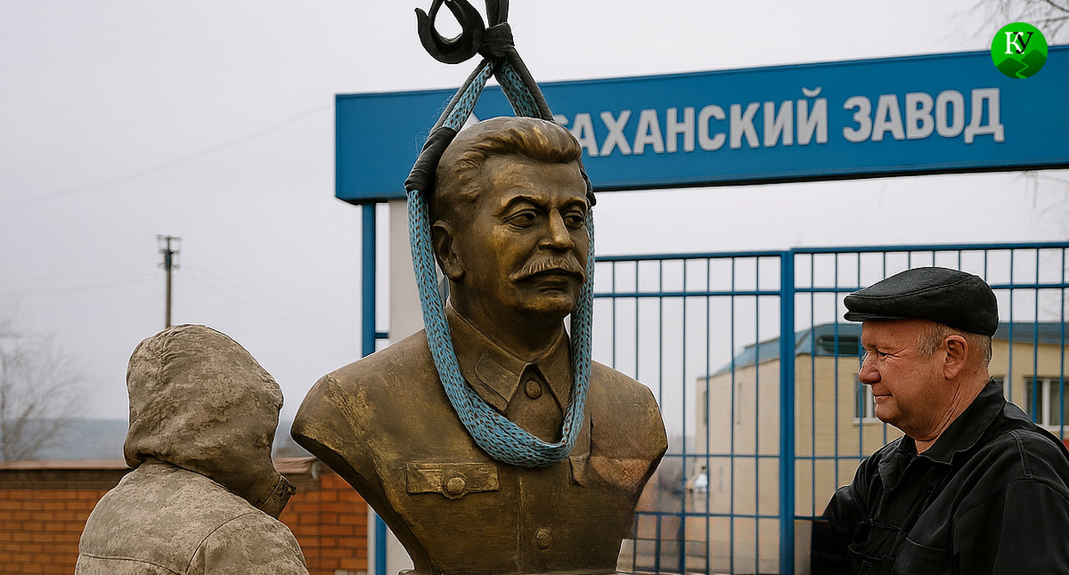 Установка бюста Сталина. Иллюстрация создана "Кавказским узлом" с помощью ИИ в программе Copilot