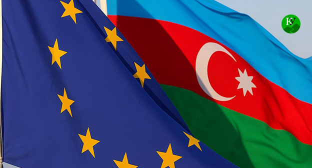 Флаги ЕС и Азербайджана. Иллюстрация "Кавказского узла" созданная ИИ при помощи программы Copilot