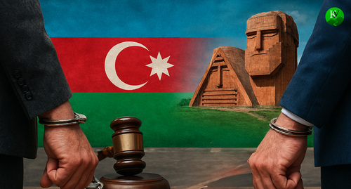 Суд над карабахскими лидерами. Иллюстрация создана «Кавказским узлом» с помощью ИИ в программе Copilot