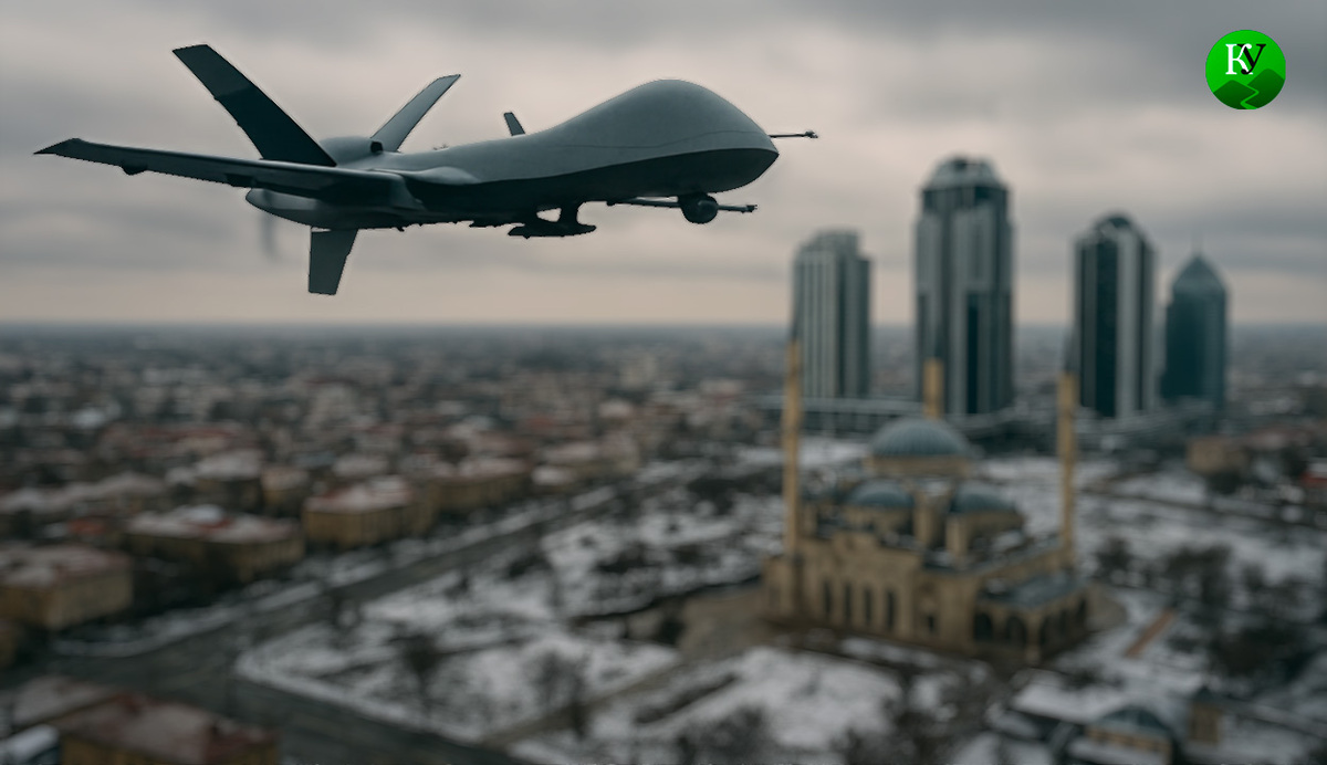 БПЛА над Чечней. Иллюстрация создана «Кавказским узлом» с помощью ИИ в программе Copilot