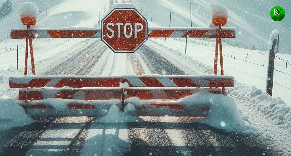 Перекрытая дорога. Иллюстрация создана «Кавказским узлом» с помощью ИИ в программе Copilot