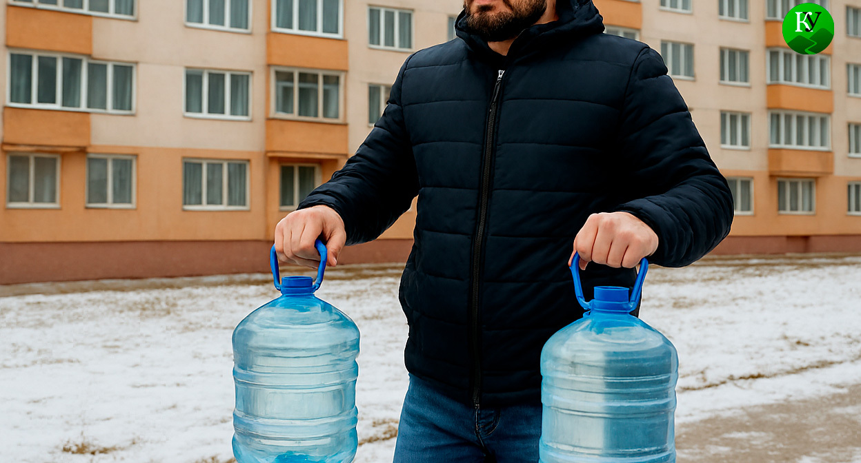 Мужчина несет воду. Иллюстрация создана «Кавказским узлом» с помощью ИИ в программе Copilot