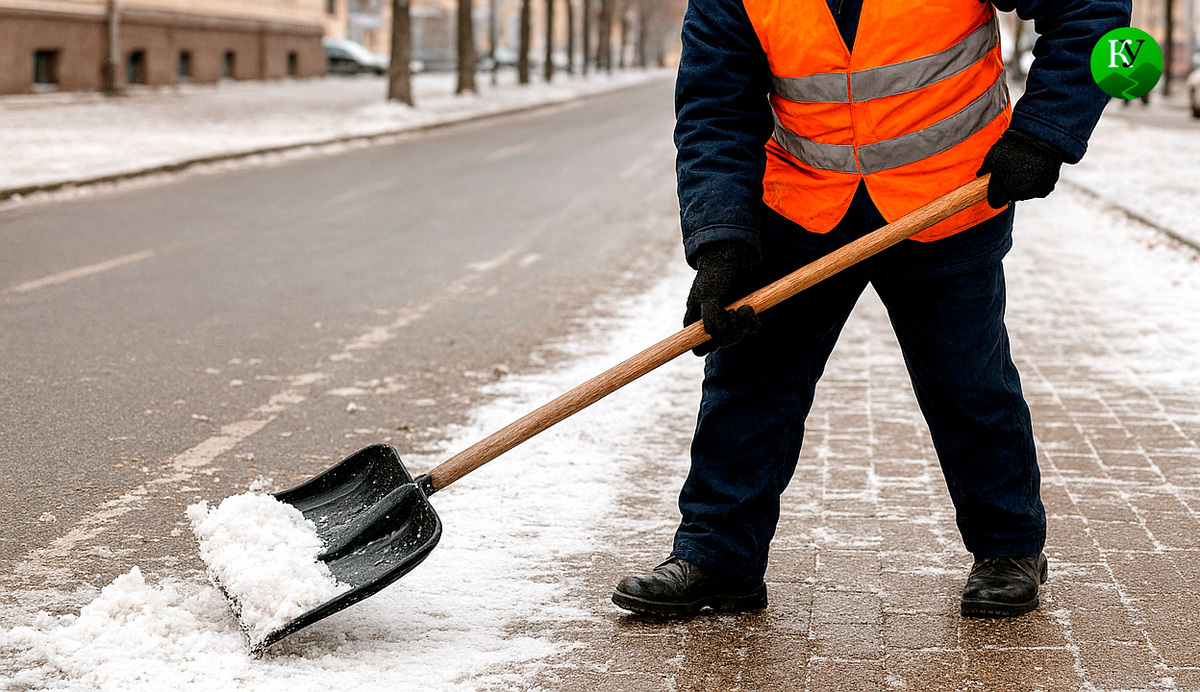 Дворник убирает снег. Иллюстрация создана «Кавказским узлом» с помощью ИИ в программе Copilot