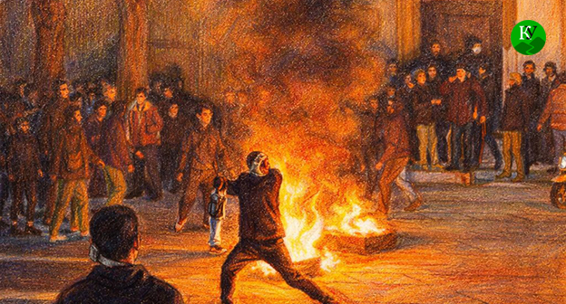 Акция протеста. Иллюстрация создана "Кавказским узлом" при помощи ИИ в программе Copilot